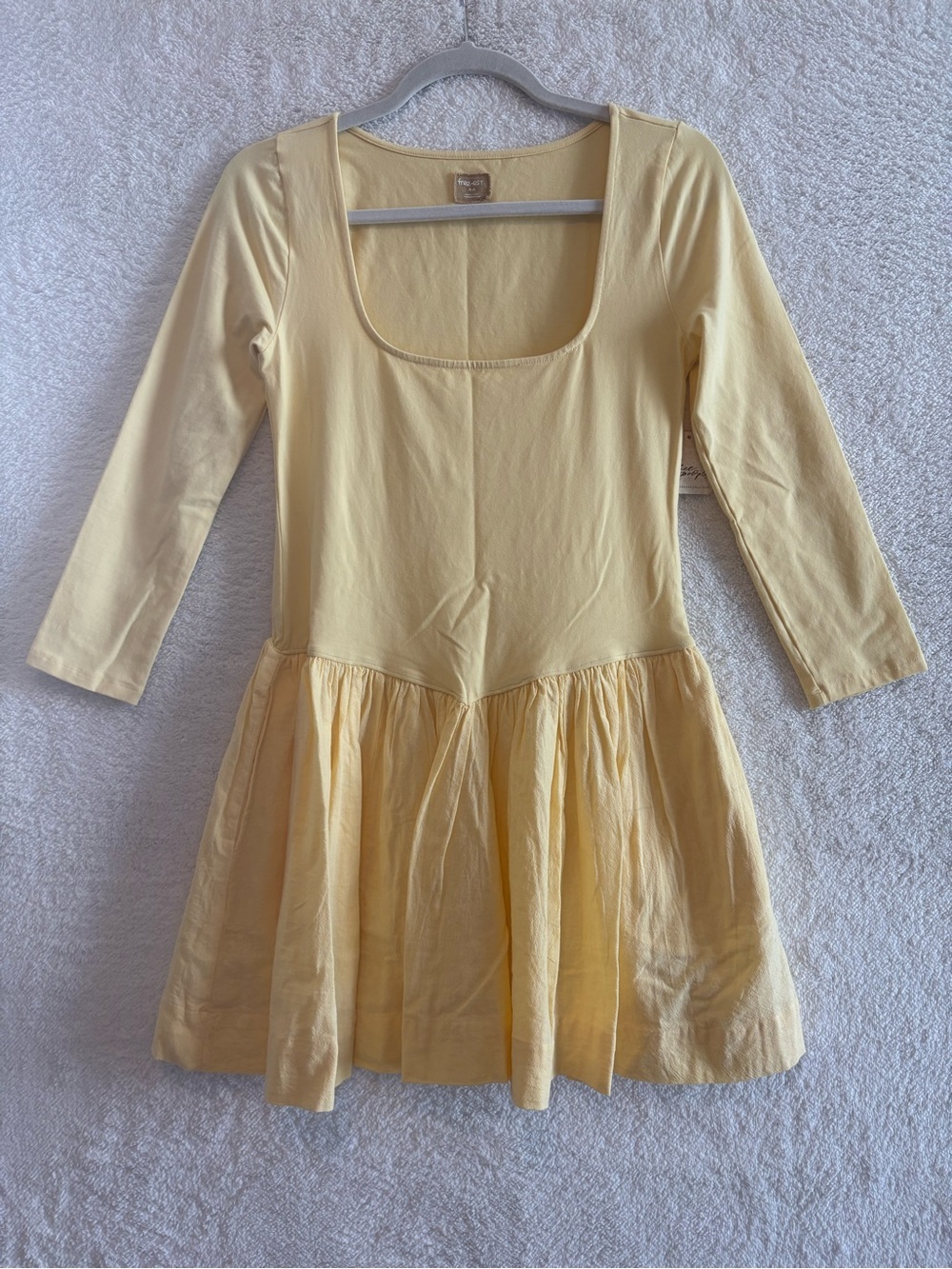 Free People free-est Onda Drop Waist Mini Dress Banana Cream Size Medium NWT